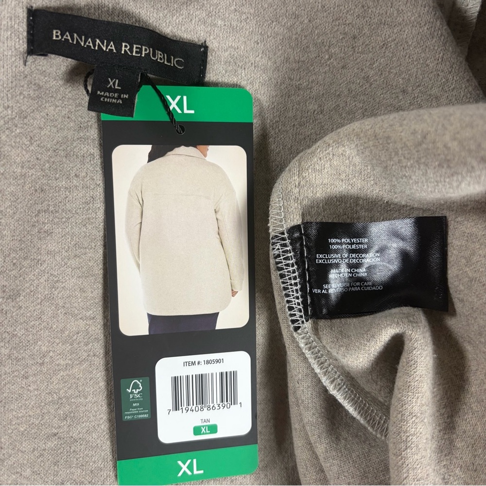 BANANA REPUBLIC Oversized Structured 4 Pocket Fleece Shacket Jacket Tan Beige XL - Picture 7 of 7